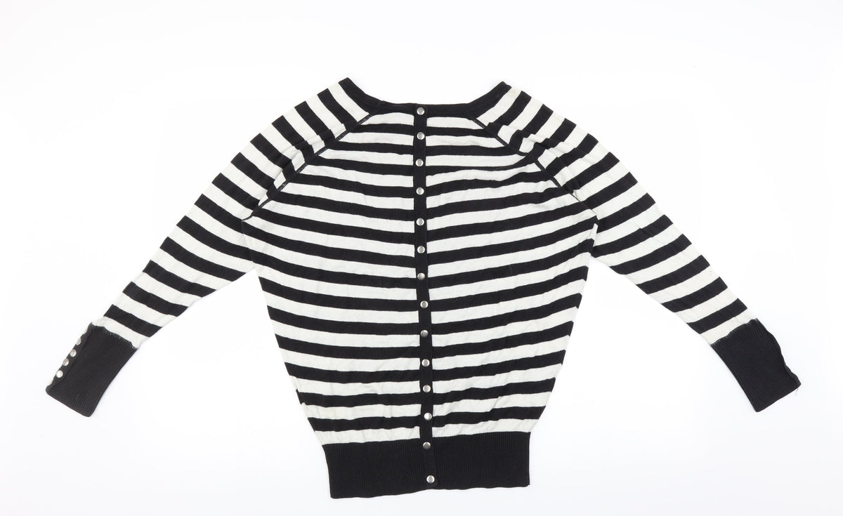 Hoxton Chic Womens Black Striped  Pullover Jumper Size M  - button back