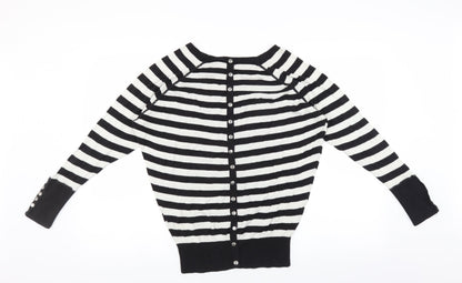 Hoxton Chic Womens Black Striped  Pullover Jumper Size M  - button back