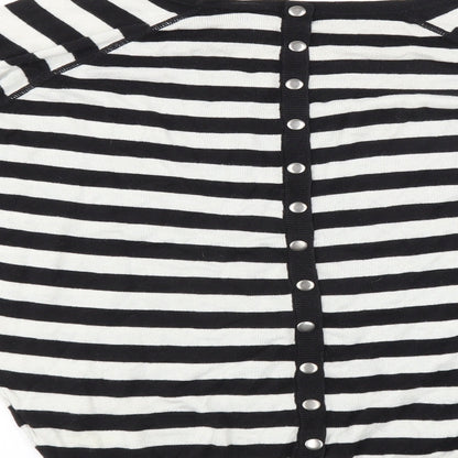 Hoxton Chic Womens Black Striped  Pullover Jumper Size M  - button back