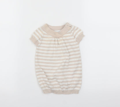 the little white company Girls Beige Striped  Pullover Jumper Size 3-6 Months
