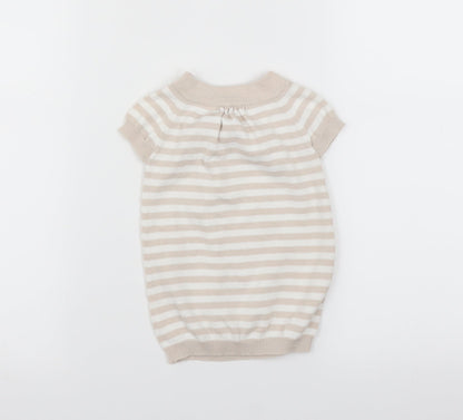 the little white company Girls Beige Striped  Pullover Jumper Size 3-6 Months