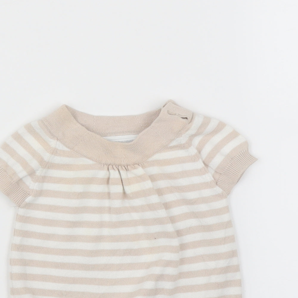 the little white company Girls Beige Striped  Pullover Jumper Size 3-6 Months