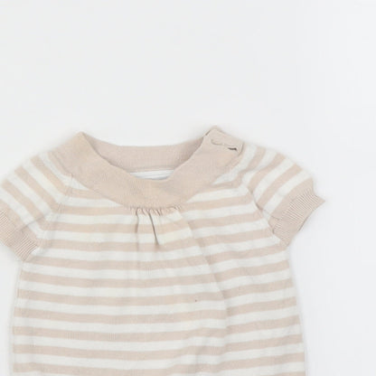 the little white company Girls Beige Striped  Pullover Jumper Size 3-6 Months