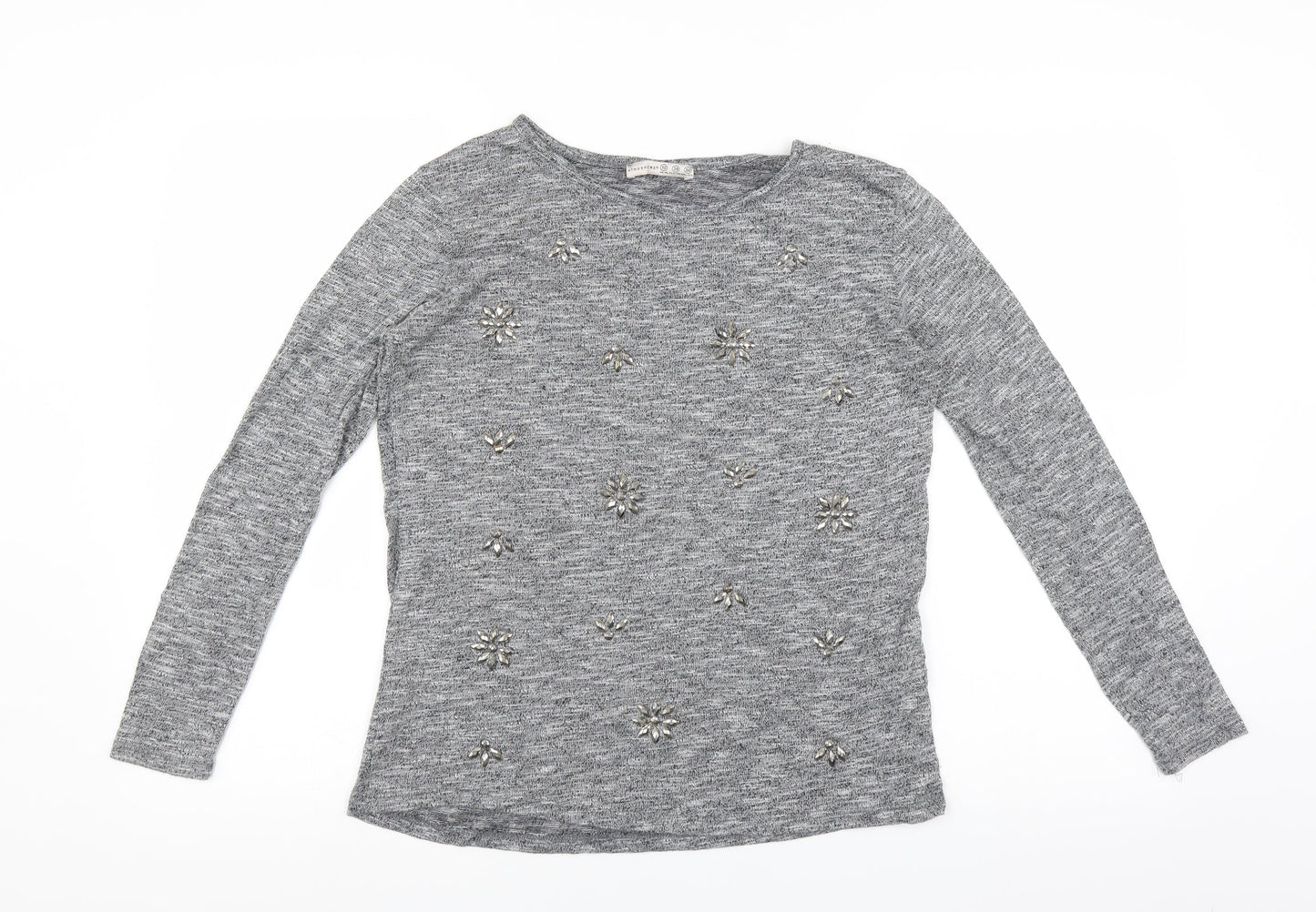 Primark Womens Grey   Pullover Jumper Size 10  - floral beading detail