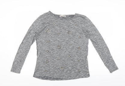 Primark Womens Grey   Pullover Jumper Size 10  - floral beading detail