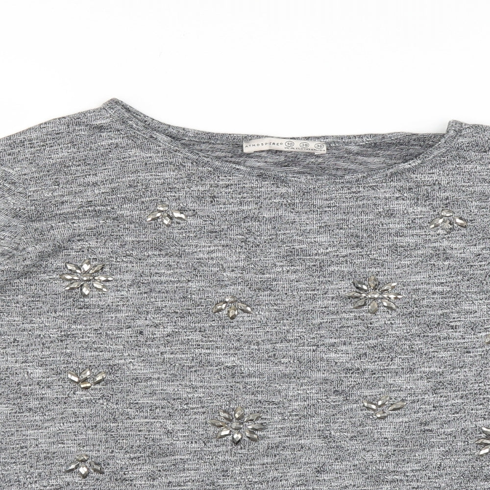 Primark Womens Grey   Pullover Jumper Size 10  - floral beading detail
