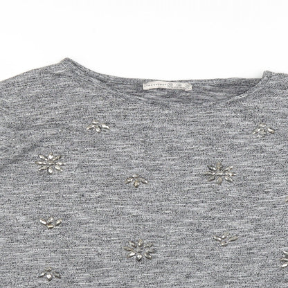 Primark Womens Grey   Pullover Jumper Size 10  - floral beading detail