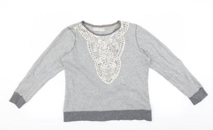 New Look Womens Grey   Pullover Sweatshirt Size 16  - crochet detail