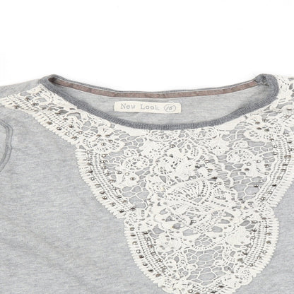New Look Womens Grey   Pullover Sweatshirt Size 16  - crochet detail