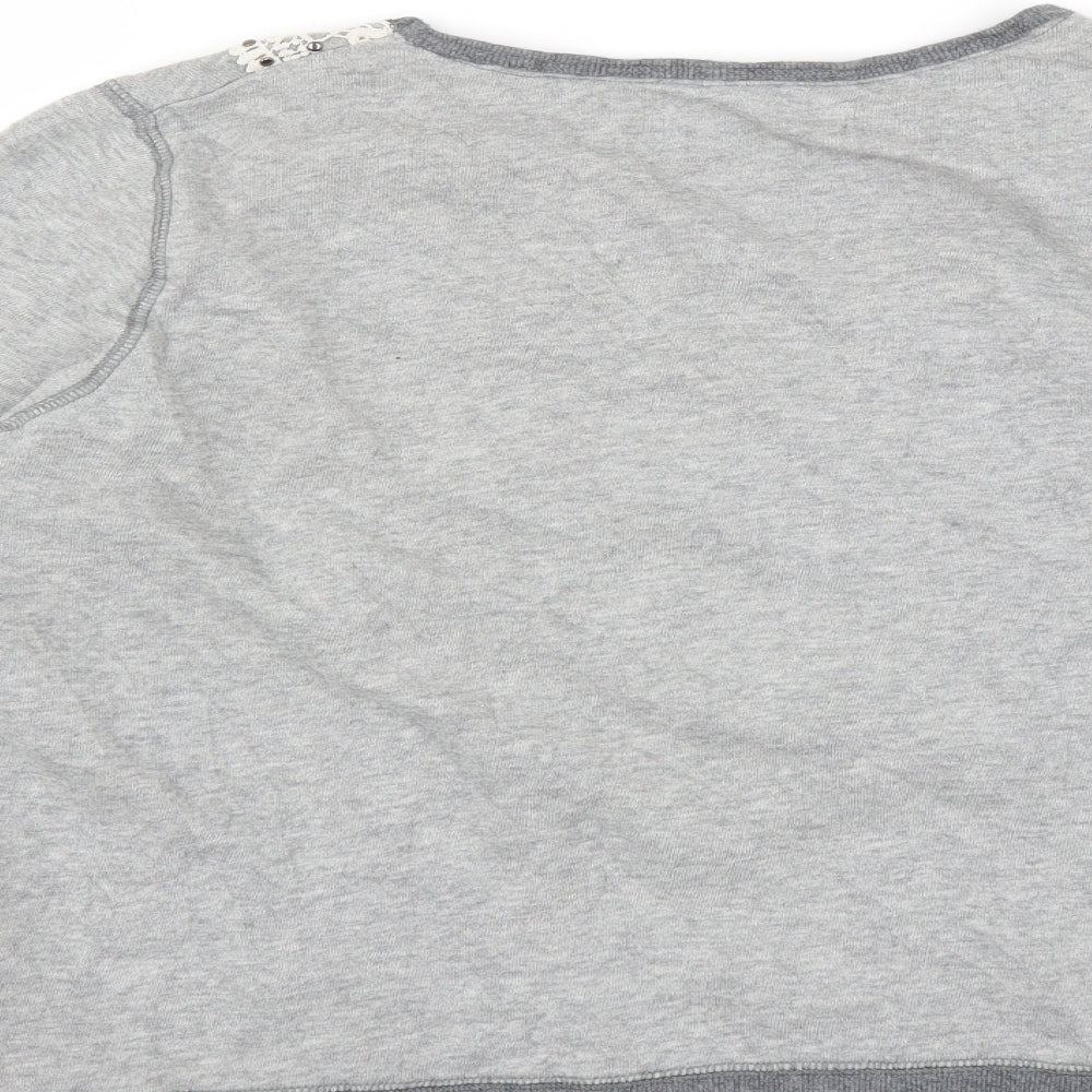New Look Womens Grey   Pullover Sweatshirt Size 16  - crochet detail
