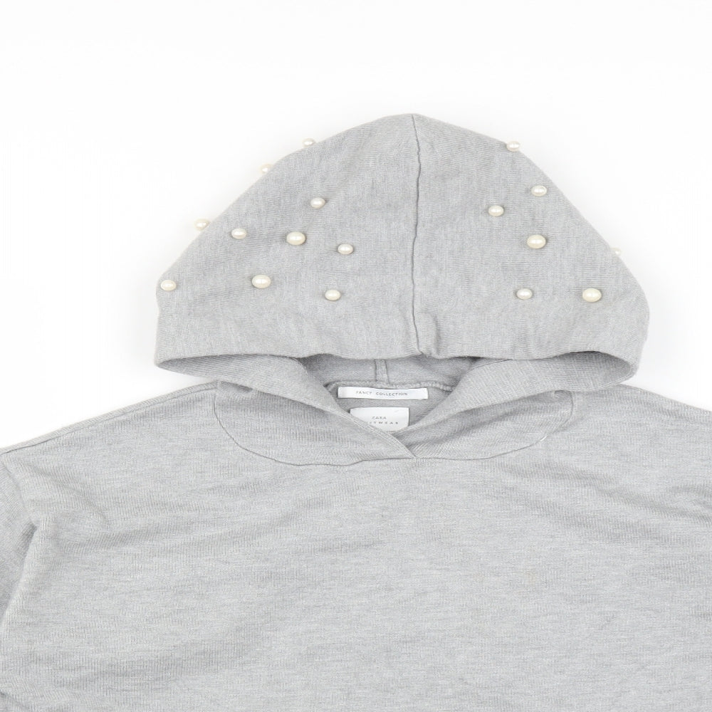 Zara Girls Grey   Pullover Hoodie Size 10 Years  - beaded detail