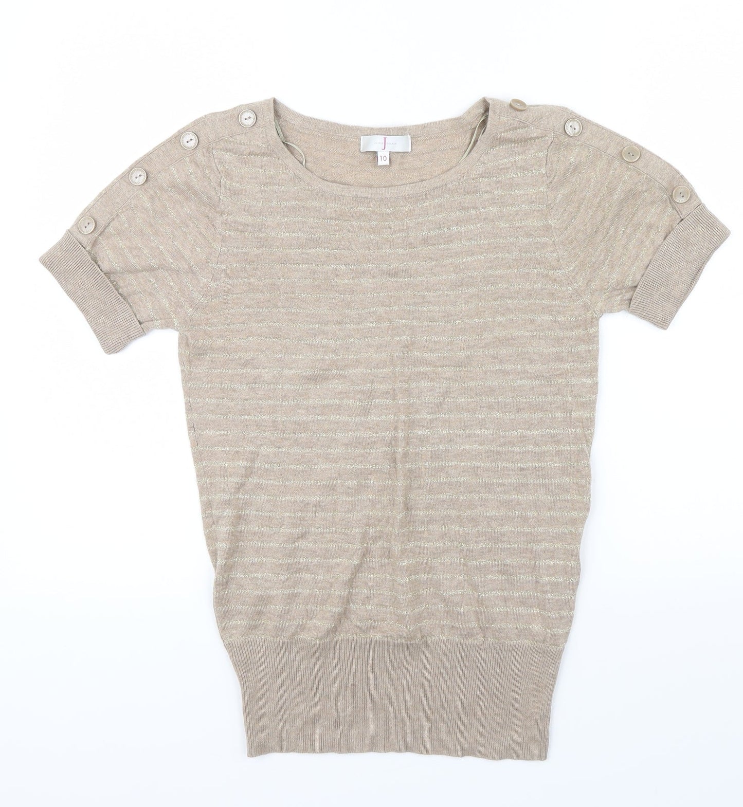 Debenhams Womens Brown Striped  Pullover Jumper Size 10  - metallic ,button details on shoulders