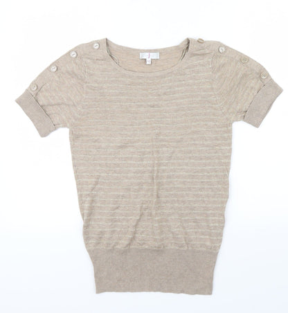 Debenhams Womens Brown Striped  Pullover Jumper Size 10  - metallic ,button details on shoulders