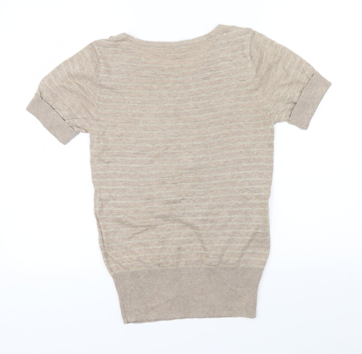 Debenhams Womens Brown Striped  Pullover Jumper Size 10  - metallic ,button details on shoulders