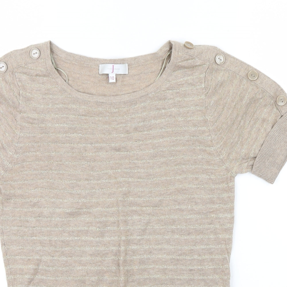 Debenhams Womens Brown Striped  Pullover Jumper Size 10  - metallic ,button details on shoulders