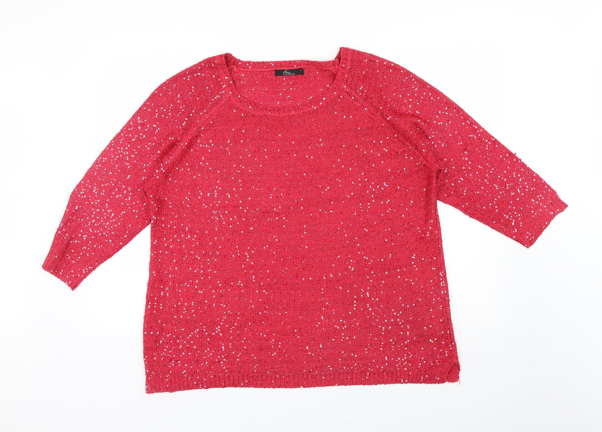 Bonmarché Womens Pink Pullover Jumper Size L - Sequin detail