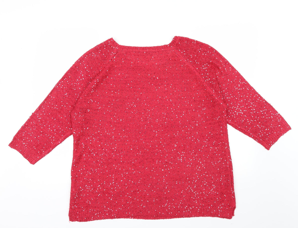 Bonmarché Womens Pink Pullover Jumper Size L - Sequin detail
