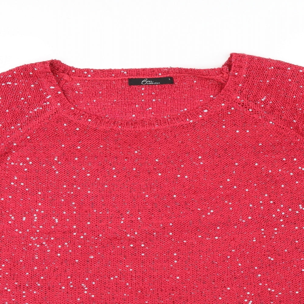 Bonmarché Womens Pink Pullover Jumper Size L - Sequin detail
