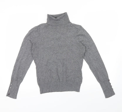 George Womens Grey   Basic T-Shirt Size 12  - buttons on sleeves