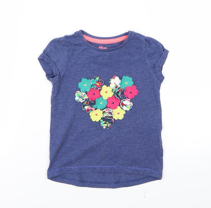 F&F Girls Blue   Basic T-Shirt Size 12-18 Months  - Flowers