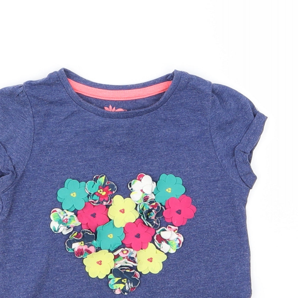 F&F Girls Blue   Basic T-Shirt Size 12-18 Months  - Flowers
