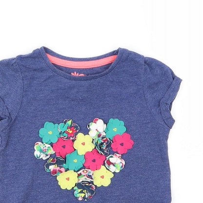 F&F Girls Blue   Basic T-Shirt Size 12-18 Months  - Flowers