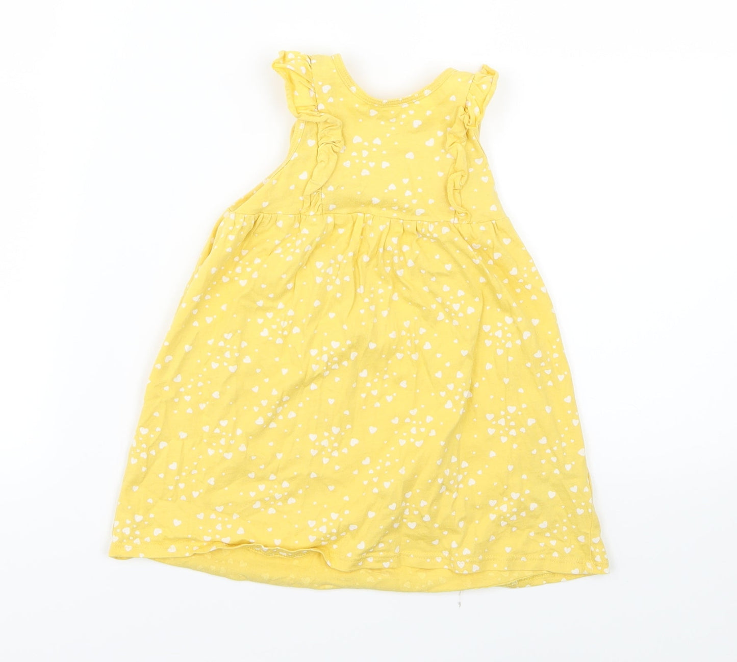 H&M Girls Yellow Geometric  Shirt Dress  Size 12-18 Months  - Heart print