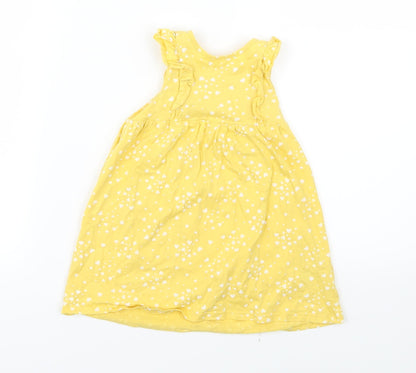 H&M Girls Yellow Geometric  Shirt Dress  Size 12-18 Months  - Heart print