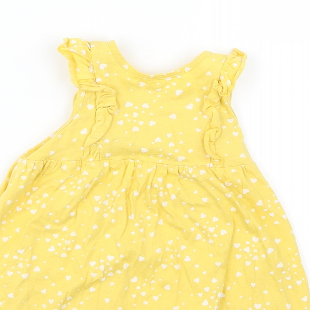 H&M Girls Yellow Geometric  Shirt Dress  Size 12-18 Months  - Heart print