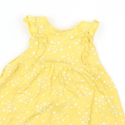 H&M Girls Yellow Geometric  Shirt Dress  Size 12-18 Months  - Heart print