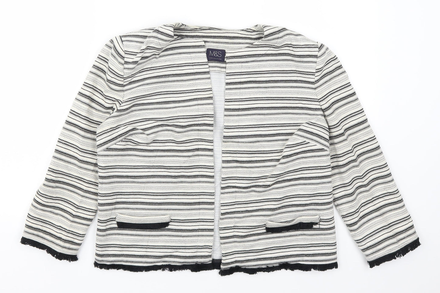 Marks and Spencer Womens Grey Striped  Cardigan Jumper Size 12
