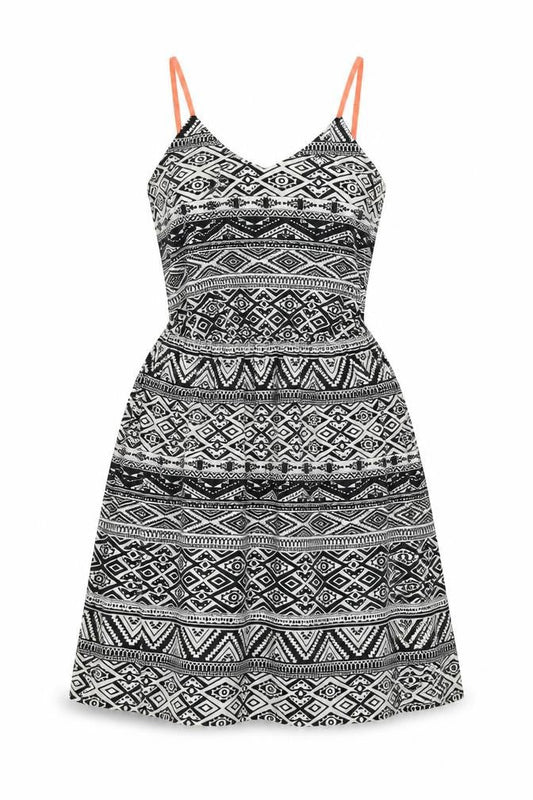 Front view of Atmosphere women’s grey geometric skater dress, size UK 8