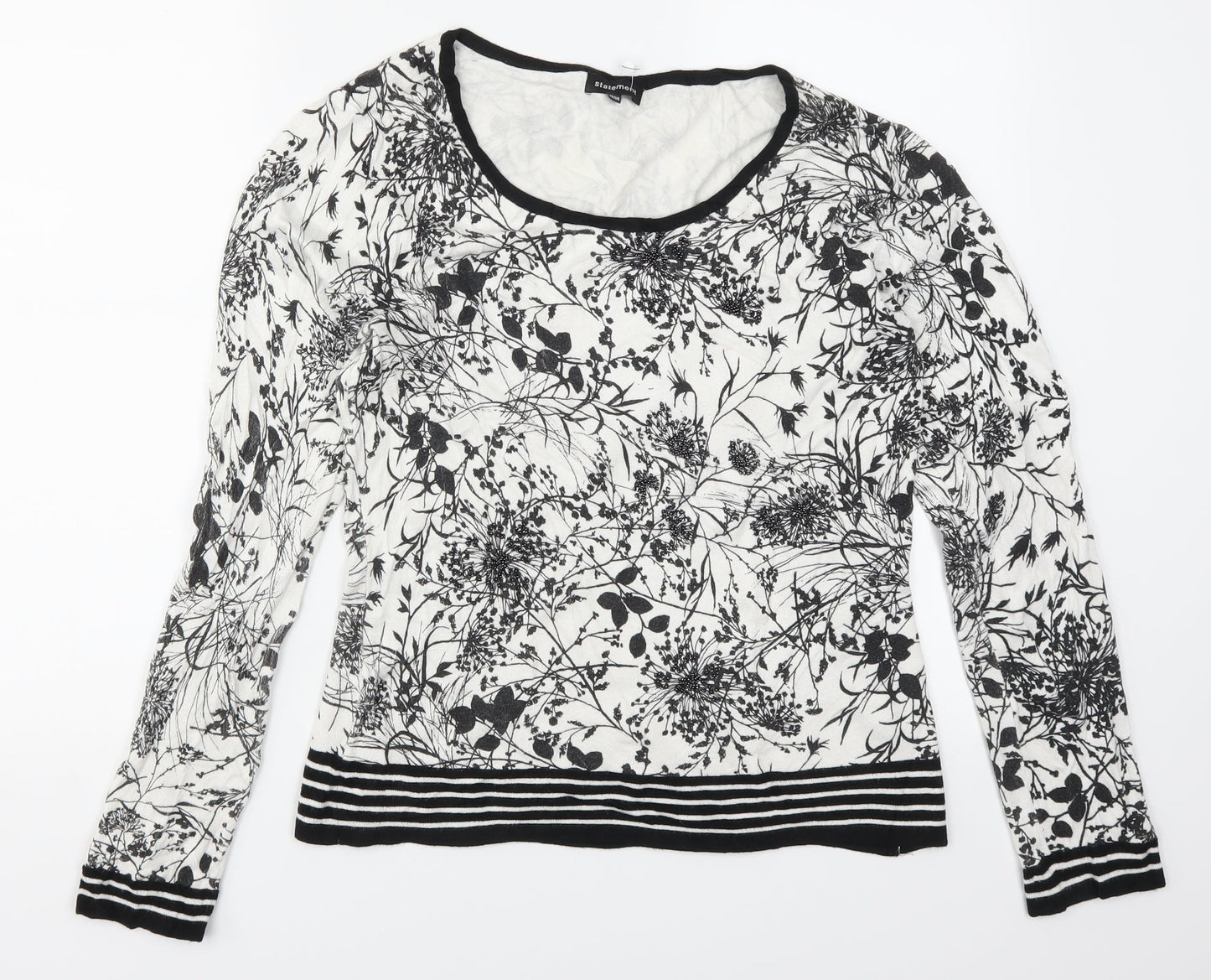 Statement Womens Black Floral  Pullover Jumper Size 12  - Black and White