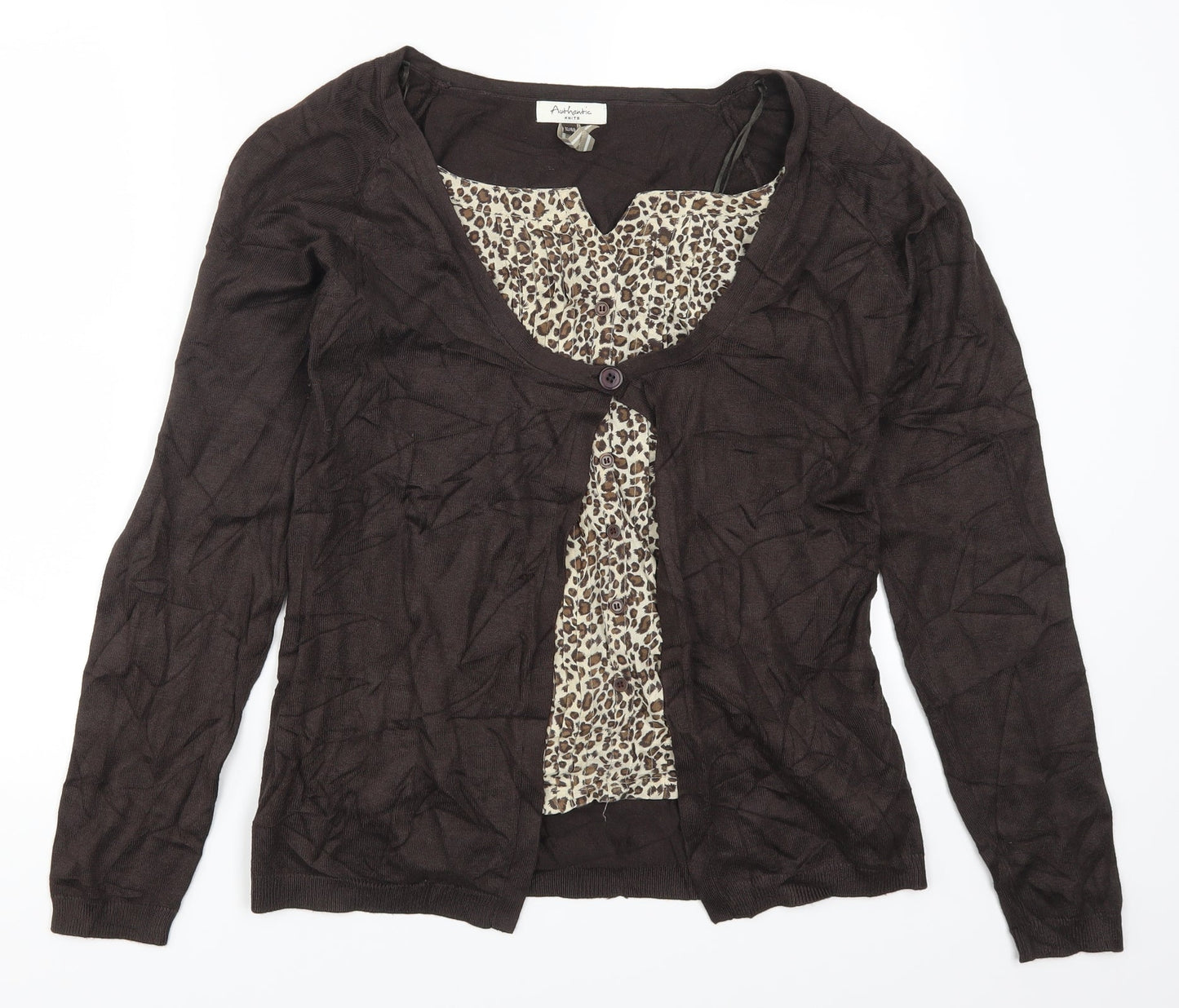 Authentic Knits Womens Brown Animal Print  Cardigan Jumper Size 12  - Cardigan and Top All in One