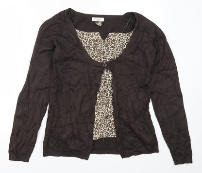 Authentic Knits Womens Brown Animal Print  Cardigan Jumper Size 12  - Cardigan and Top All in One