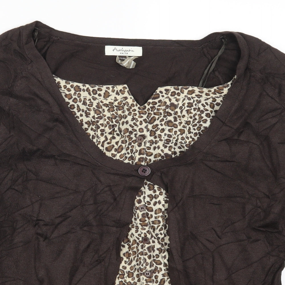 Authentic Knits Womens Brown Animal Print  Cardigan Jumper Size 12  - Cardigan and Top All in One