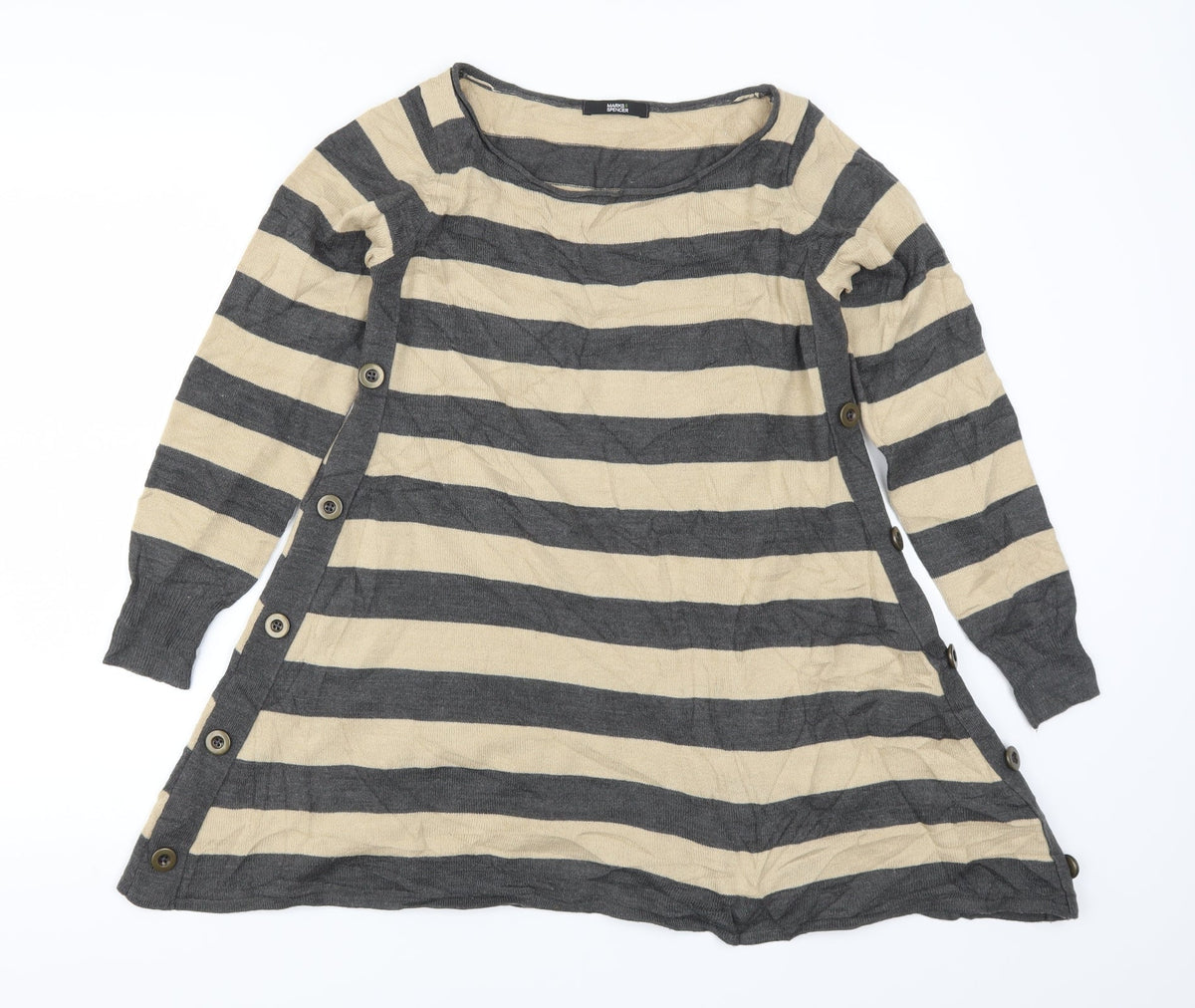 Marks & Spencer Womens Beige Striped  Pullover Jumper Size 8