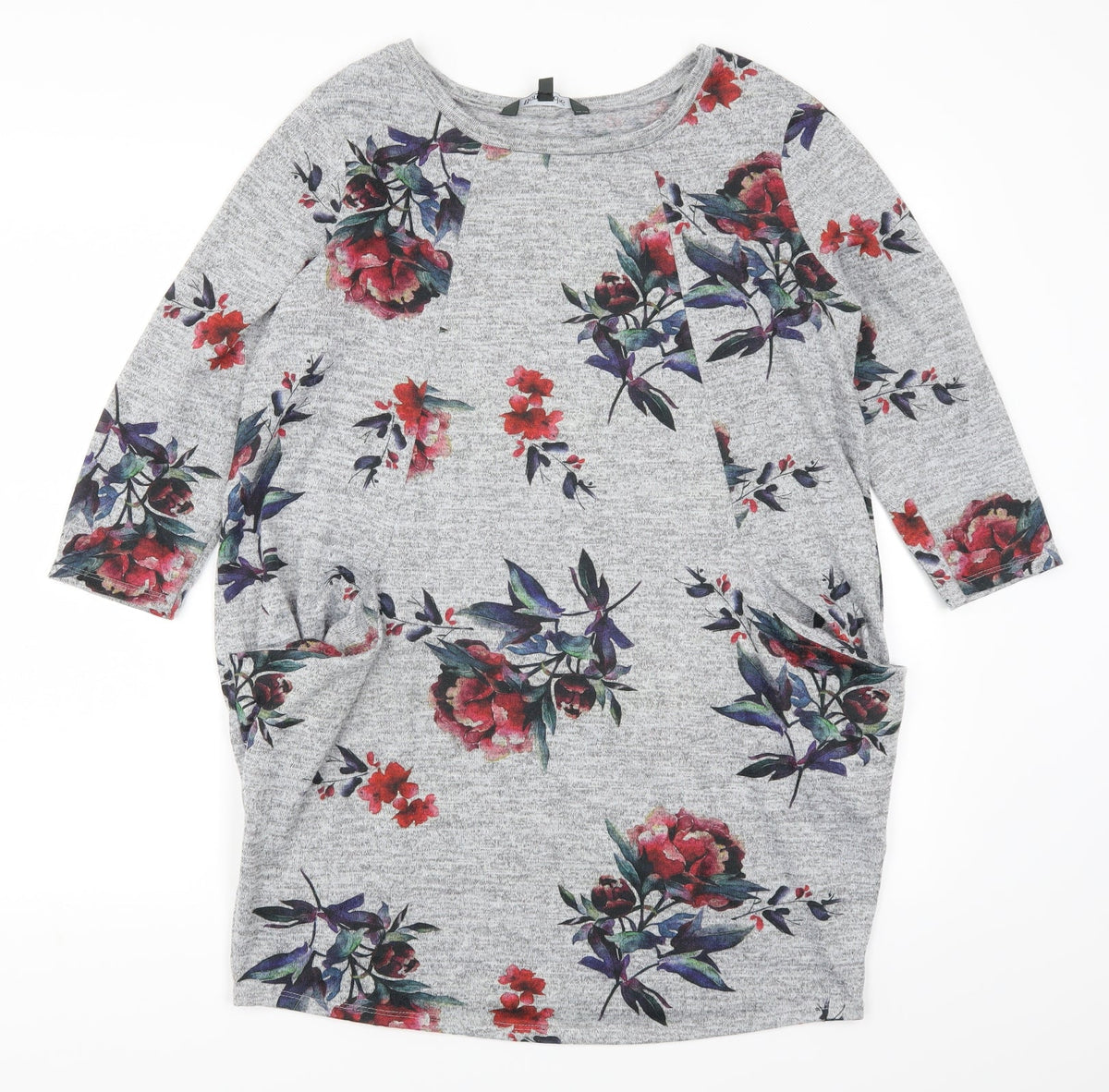 Bonmarché Womens Grey Floral Pullover Jumper Size 12