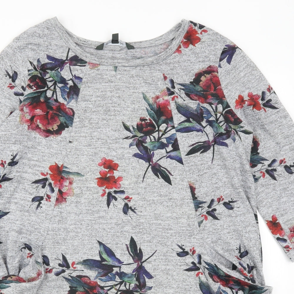 Bonmarché Womens Grey Floral Pullover Jumper Size 12