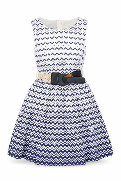 Teeze Me Girls White Striped  A-Line  Size 3 Years  - Belted