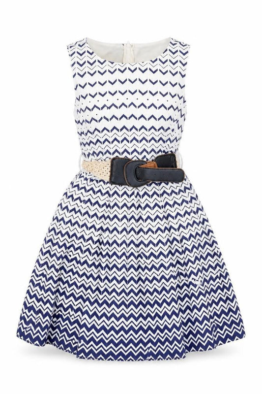 Teeze Me Girls White Striped  A-Line  Size 3 Years  - Belted