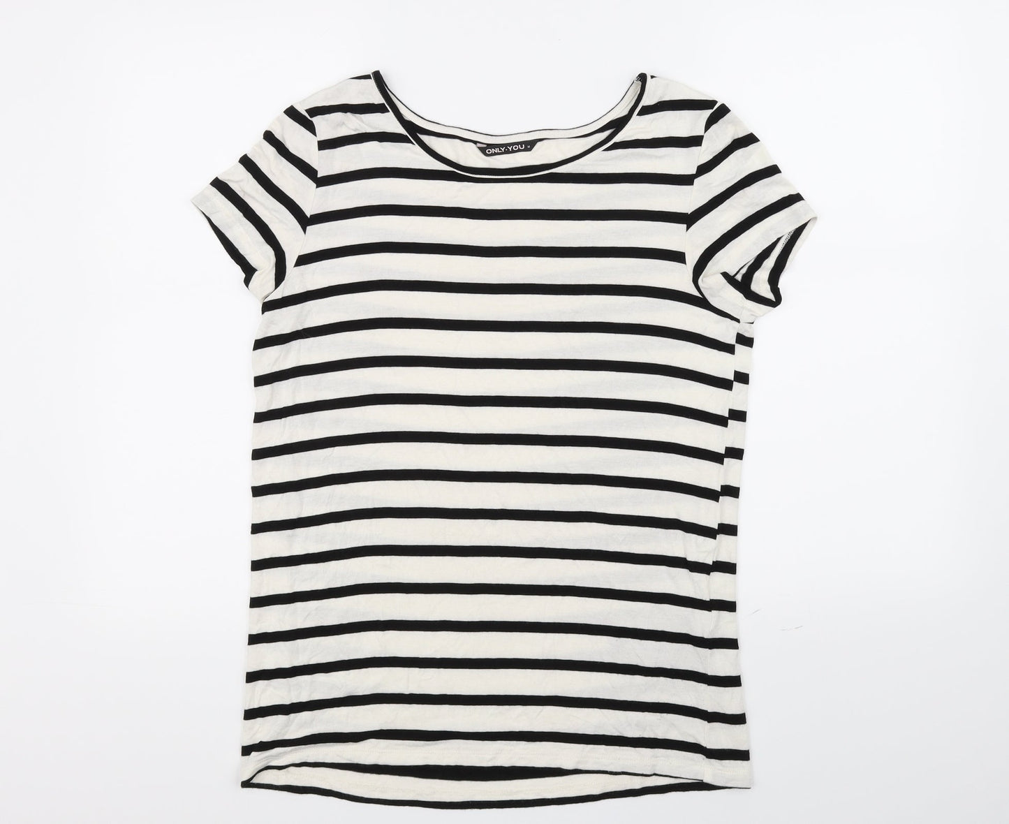 Only You Womens White Striped  Basic T-Shirt Size M