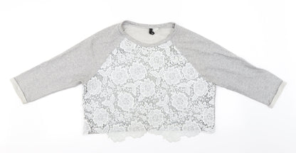 H&M Womens Grey Floral  Pullover Jumper Size L