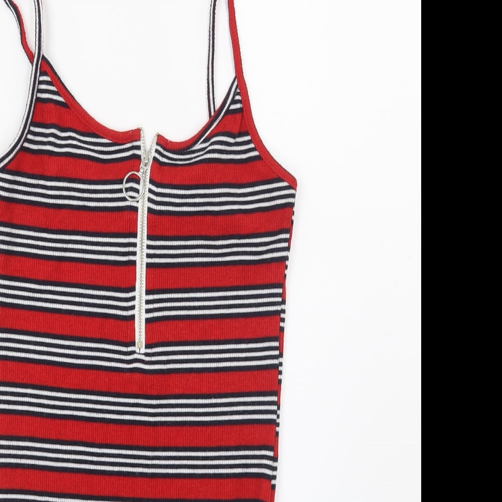 Primark Womens Red Striped Jersey Basic Tank Size 8