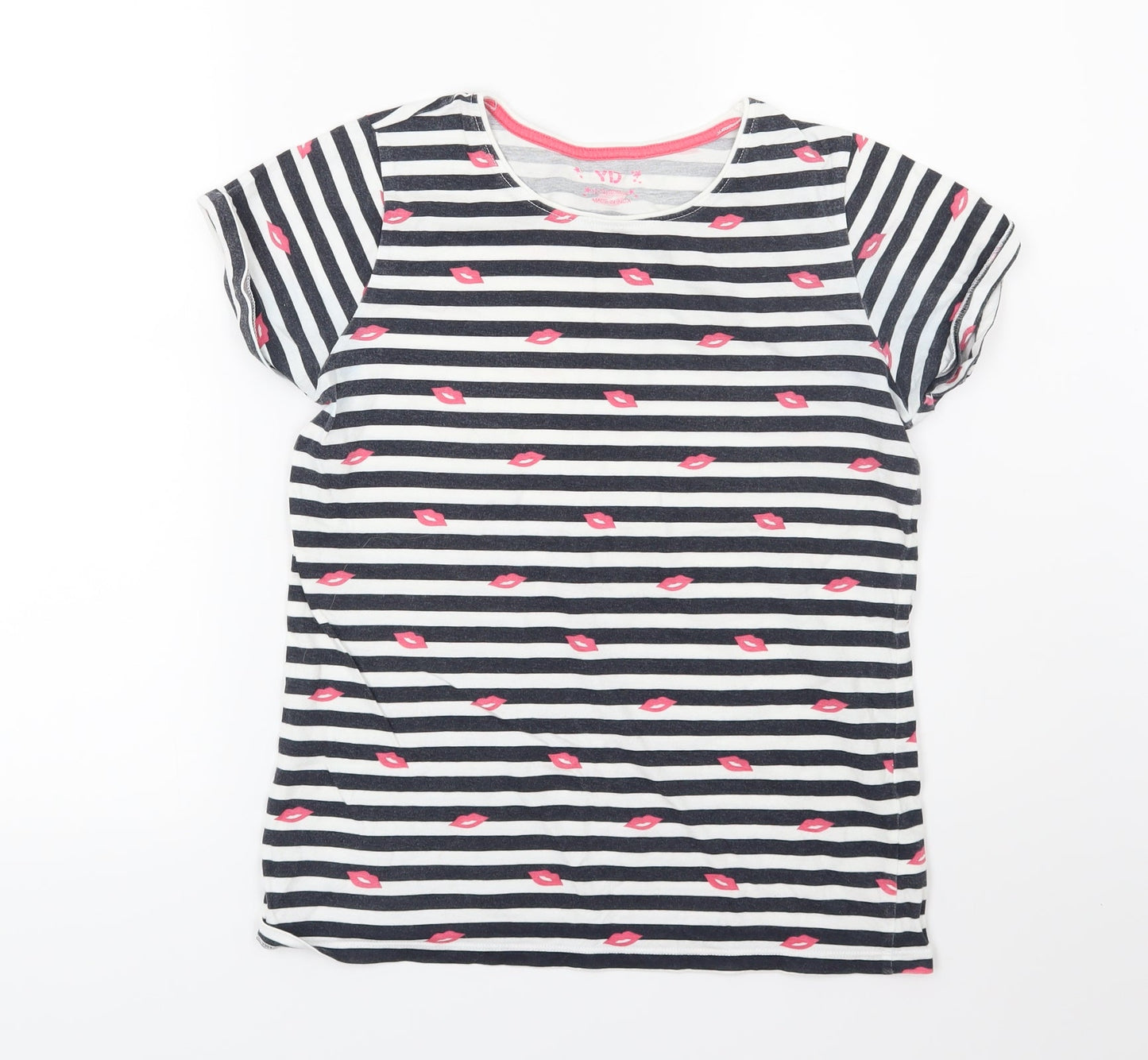 Young Dimension Girls Blue Striped Jersey Basic T-Shirt Size 12-13 Years