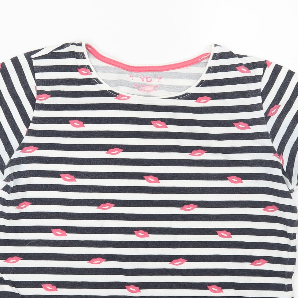Young Dimension Girls Blue Striped Jersey Basic T-Shirt Size 12-13 Years