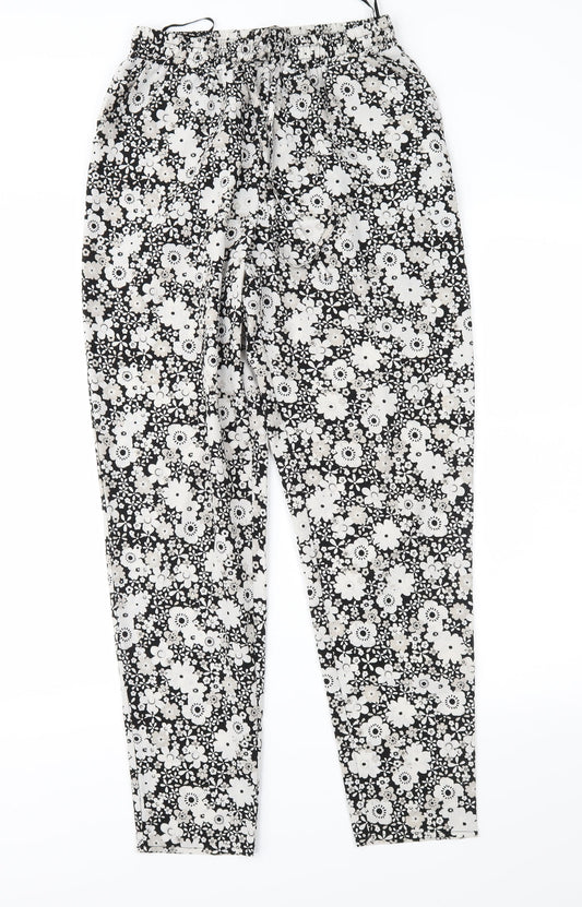 F&F Womens Black Floral  Trousers  Size 8 L28 in