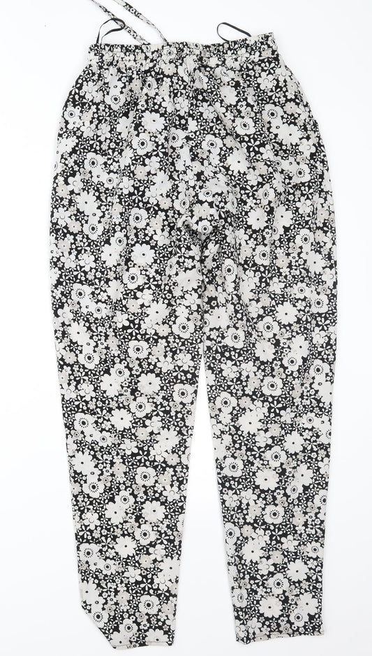 F&F Womens Black Floral  Trousers  Size 8 L28 in