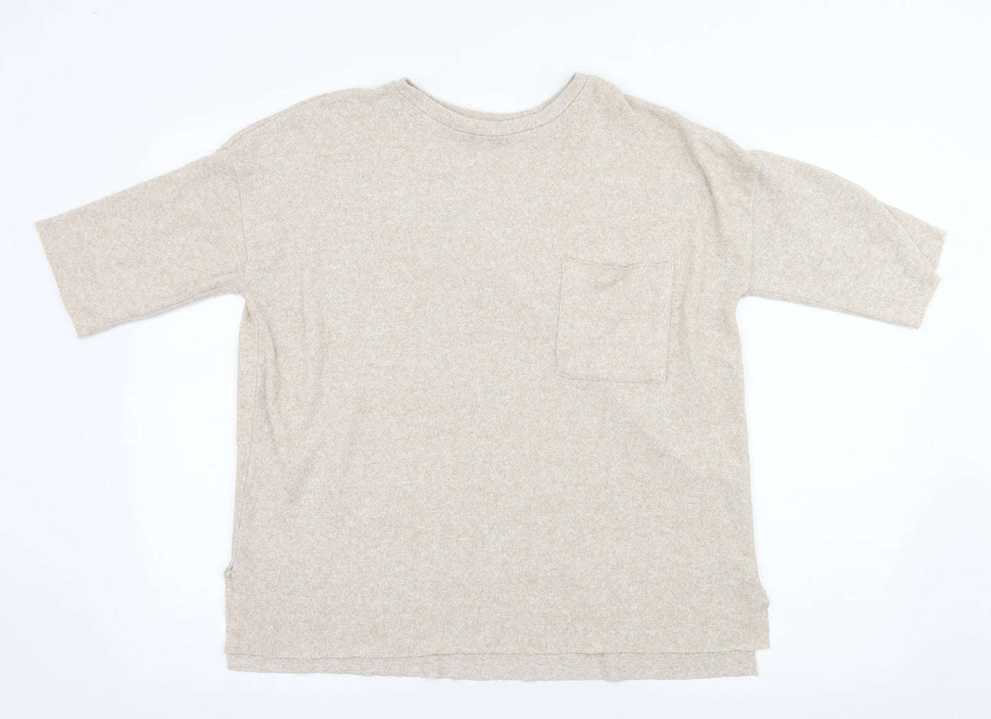 Womens UK Size S Zara Beige Basic T-Shirt