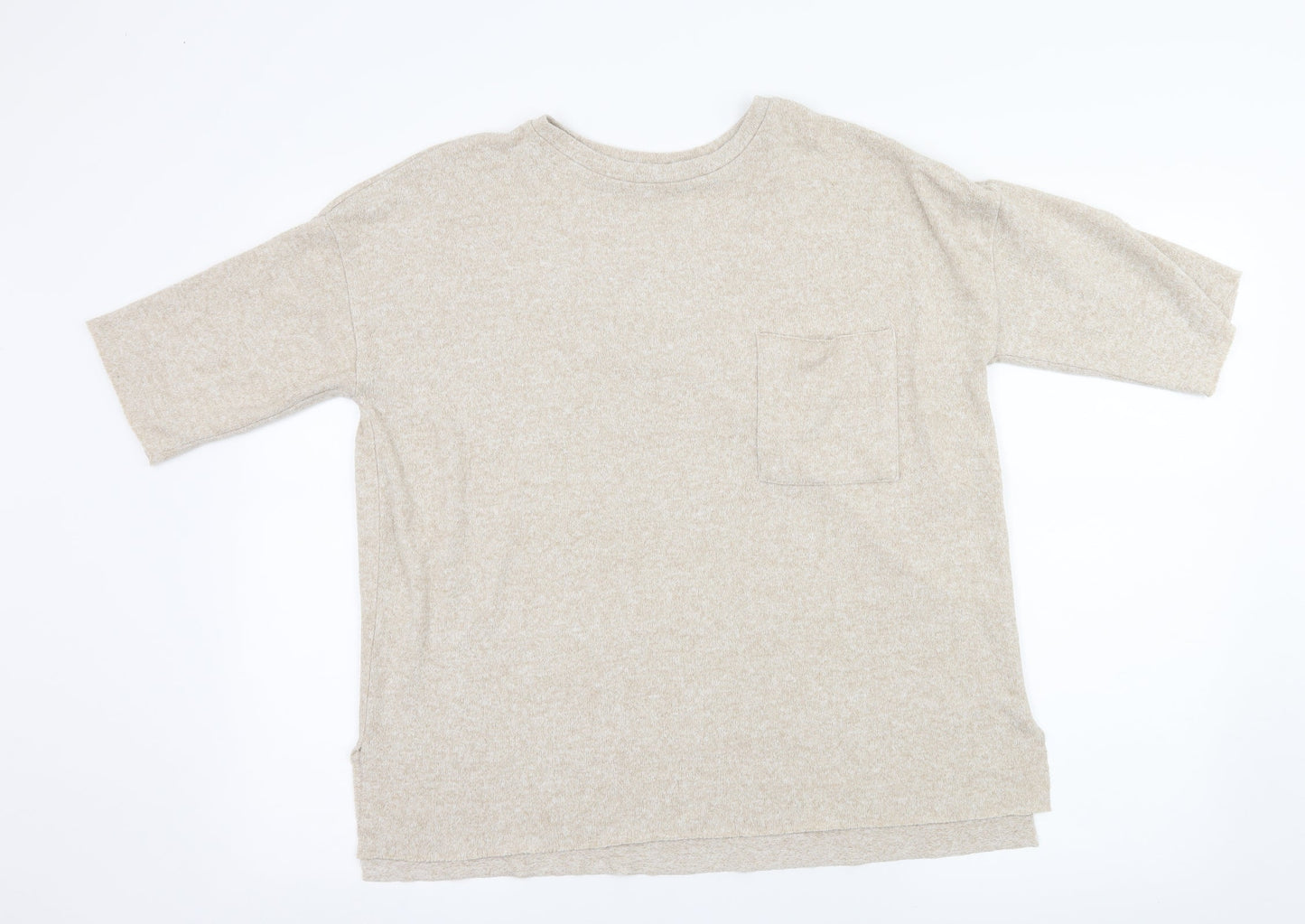 Womens UK Size S Zara Beige Basic T-Shirt